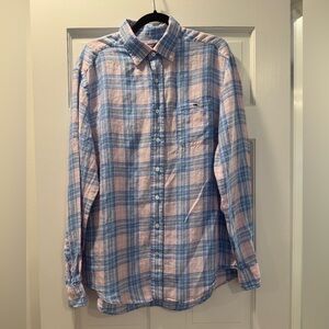 Vineyard Vines Blue and Pink Linen Button Down Shirt